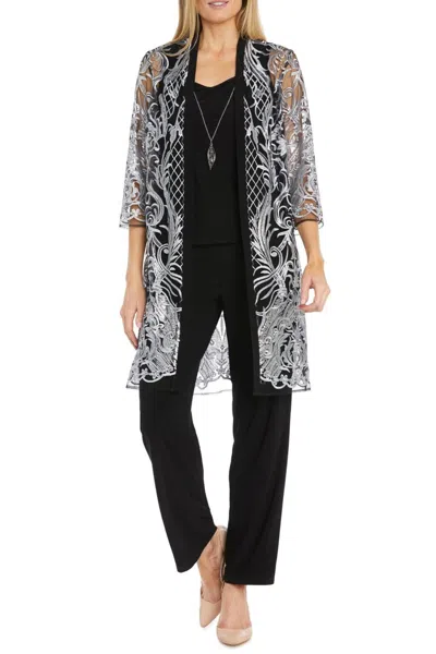 R & M Richards 3 Piece Evening Pant Set In Silver Black