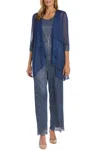 R & M Richards 3-piece Jacket Tank Pants Evening Set In Denim In Multi