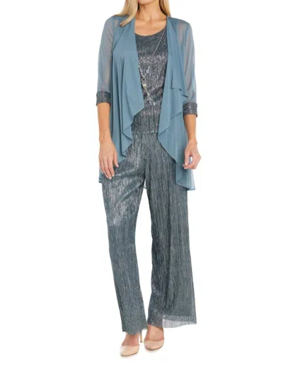 R & M Richards 3-piece Jacket Tank Pants Evening Set In Spruce In Grey