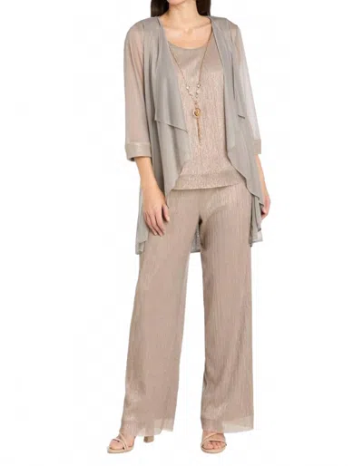 R & M Richards 3-piece Metallic Evening Pant Suit In Maize In Multi