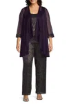 R & M Richards 3-piece Metallic Evening Pants Set In Plum In Pink