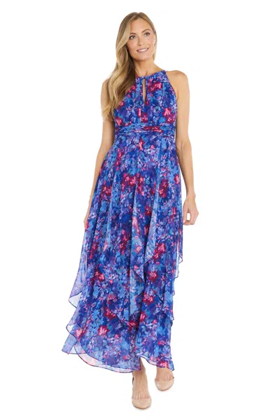 R & M Richards 3048 Long Floral Print Formal Dress In Blue