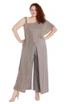 R & M Richards 3096w Long Sequined Overlay Jumpsuit In Gray