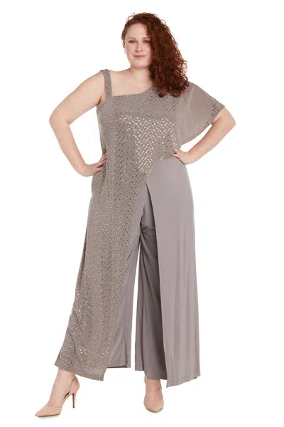 R & M Richards 3096w Long Sequined Overlay Jumpsuit In Gray