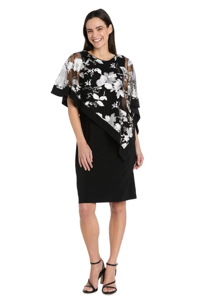 R & M Richards 3107 Short Mother Of The Bride Poncho Cocktail Dress In Black