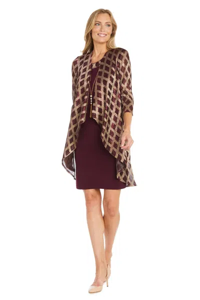 R & M Richards 3127p Short Mother Of The Bride Petite Metallic Jacket Dress In Brown