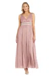 R & M Richards 3138p Long Formal Metallic Petite Evening Dress In Pink
