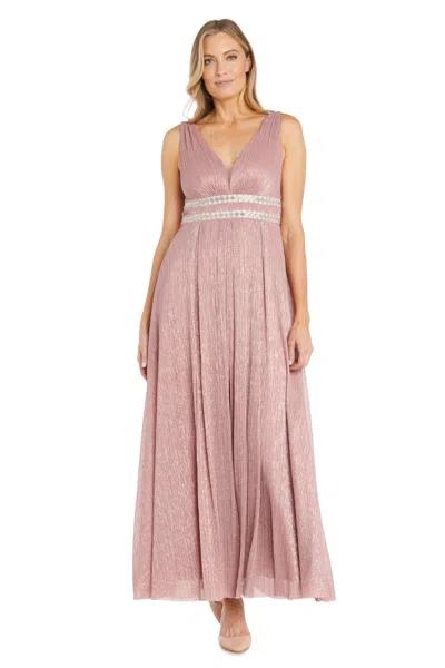 R & M Richards 3138p Long Formal Metallic Petite Evening Dress In Pink