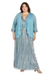 R & M Richards 3145w Long Formal Metallic Plus Size Dress In Blue