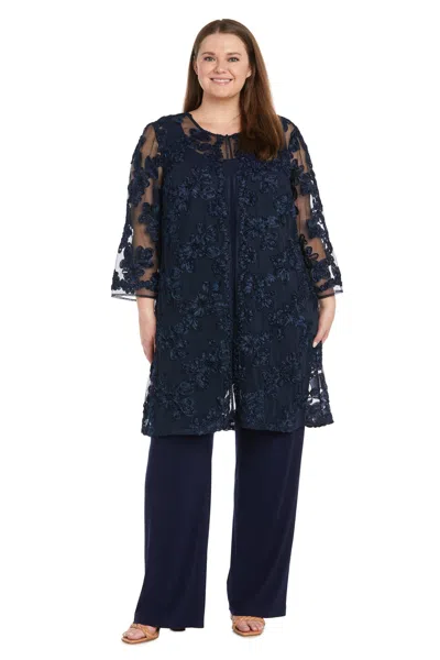 R & M Richards 3146w Long Plus Size Formal Floral Pantsuit In Blue