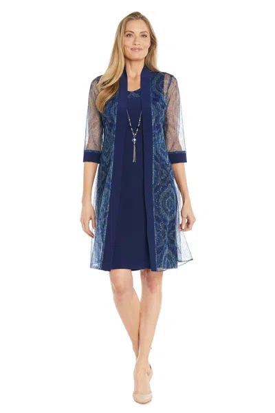 R & M Richards 3151p Short Sequin Jacket Formal Petite Dress In Blue