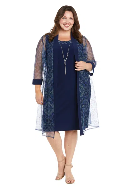 R & M Richards 3151w Short Sequin Jacket Mother Of The Bride Plus Size Dress In Blue