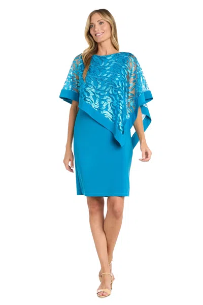 R & M Richards 3167 Mother Of The Bride Short Cocktail Poncho Dress In Blue