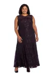 R & M Richards 3198w Long Formal Plus Size Lace Gown In Purple