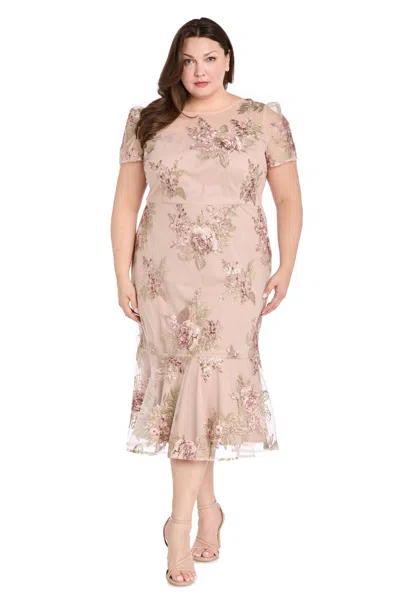 R & M Richards 3218w Plus Size Floral Midi Cocktail Dress In Neutral