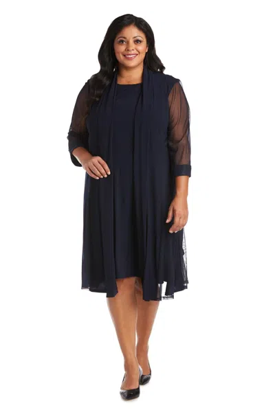 R & M Richards 3221w Plus Size Short Jacket Dress In Blue