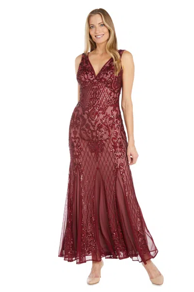 R & M Richards 3229 Beaded Long Formal Evening Dress In Brown