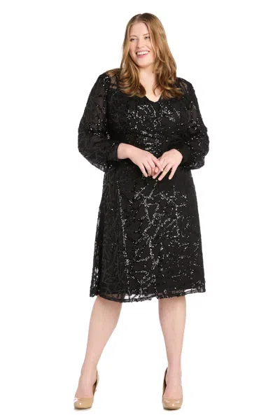 R & M Richards 3250w Short Sequin Cocktail Plus Size Dress In Black