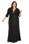 R & M Richards 3273w Long Formal Metallic Plus Size Dress In Black