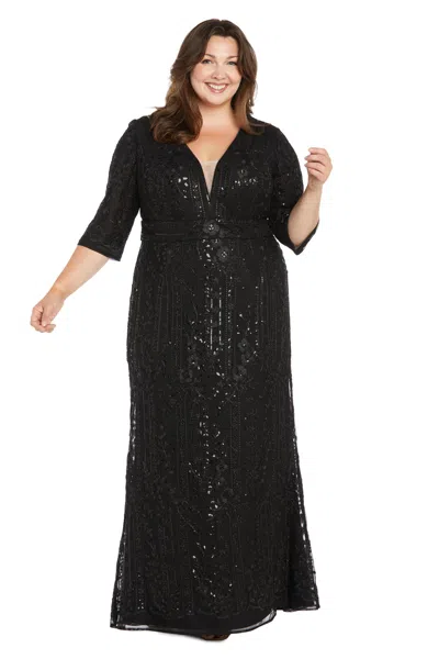 R & M Richards 3273w Long Formal Metallic Plus Size Dress In Black