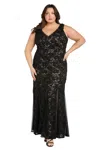 R & M Richards 3279w Long Formal Sequin Plus Size Lace Dress In Black
