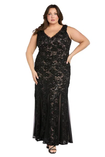 R & M Richards 3279w Long Formal Sequin Plus Size Lace Dress In Black