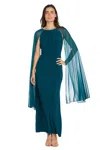 R & M Richards 3287 Long Fitted Cape Formal Dress In Green