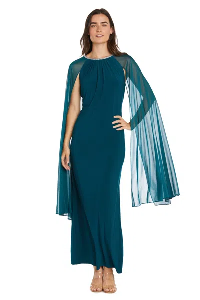 R & M Richards 3287 Long Fitted Cape Formal Dress In Green