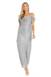 R & M Richards 3301 Long Formal Metallic Evening Dress In Gray