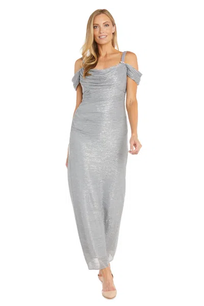 R & M Richards 3301 Long Formal Metallic Evening Dress In Gray