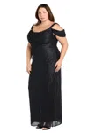 R & M Richards 3301w Plus Size Long Metallic Formal Evening Dress In Black