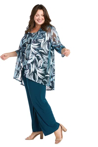 R & M Richards 3302w Plus Size Long Formal Metallic Pantsuit In Multi