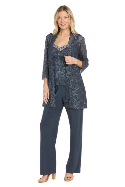 R & M Richards 3303 Long Sequin Formal Pantsuit Dress In Blue