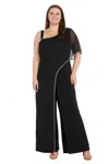 R & M Richards Plus Size Asymmetric-neck Overlay Jumpsuit In Black
