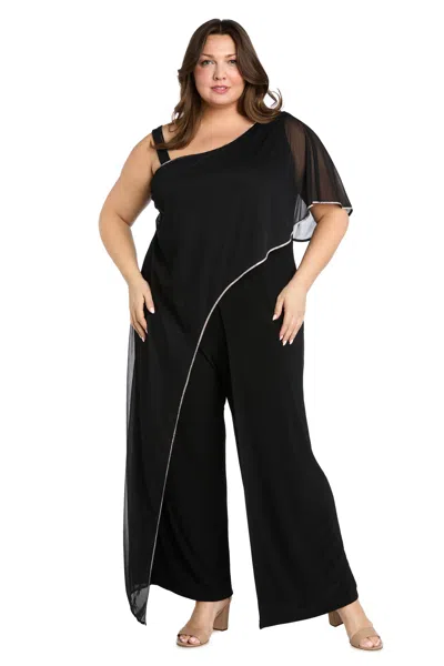R & M Richards 3326w Long Formal Plus Size Caplet Jumpsuit In Black