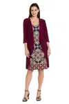 R & M Richards 3337 Two Piece Printed Short Mother Of The Bride Jacket Dress In Burgundy