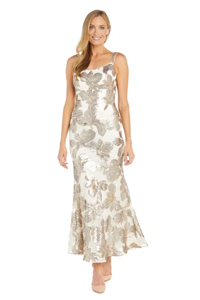 R & M Richards 3345 Long Formal Sequin Evening Dress In Neutral