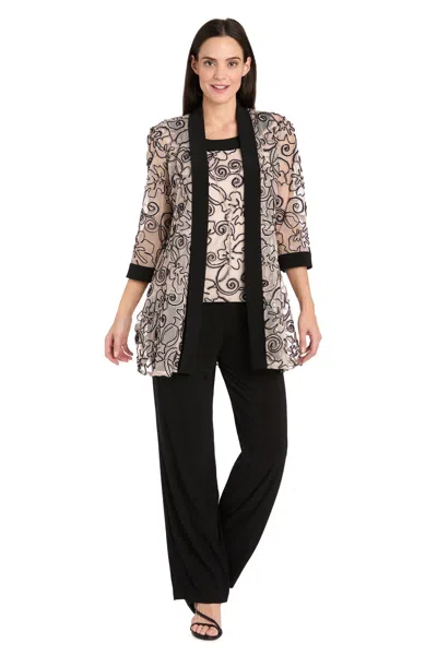 R & M Richards 3352 Long Formal 3d Floral Jacket Pant Suit In Multi