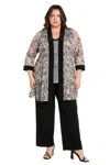 R & M Richards 3352w Long Plus Size 3d Floral Formal Jacket Pant Suit In Black