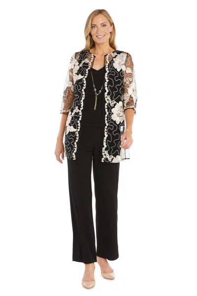 R & M Richards 3356 Formal Long Floral Jacket Pant Suit In Black
