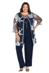 R & M Richards 3356w Floral Long Plus Size Formal Pantsuit In Blue