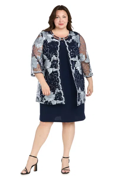 R & M Richards 3371w Plus Size Short Two Piece Jacket Dress In Blue