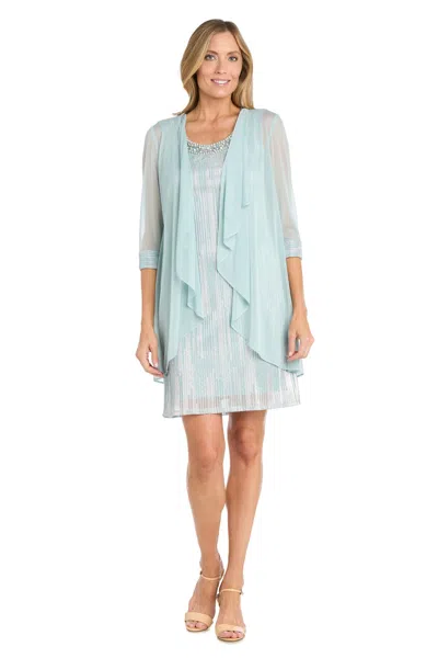 R & M Richards 3377 Mother Of The Bride Short Metallic Jacket Dress In Green