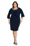 R & M Richards 3394w Short Mother Of The Bride Plus Size Jacket Dress In Blue