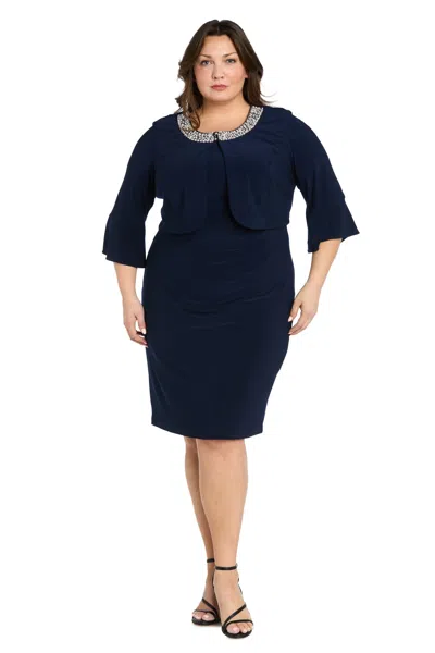 R & M Richards 3394w Short Mother Of The Bride Plus Size Jacket Dress In Blue