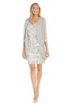 R & M Richards Two Piece Short Evening Jacket Dress In Champagne Silver In Blue