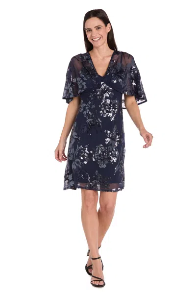 R & M Richards 3398p Short Sequin Floral Petite Cocktail Dress In Black