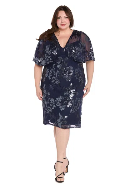 R & M Richards 3398w Plus Size Short Sequin Floral Cocktail Dress In Blue