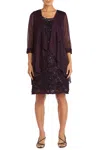 R & M Richards 3/4 Sleeve 2-pc Evening Jacket & Dress Set In Plum In Pink