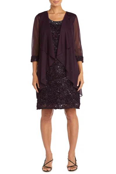 R & M Richards 3/4 Sleeve 2-pc Evening Jacket & Dress Set In Plum In Pink